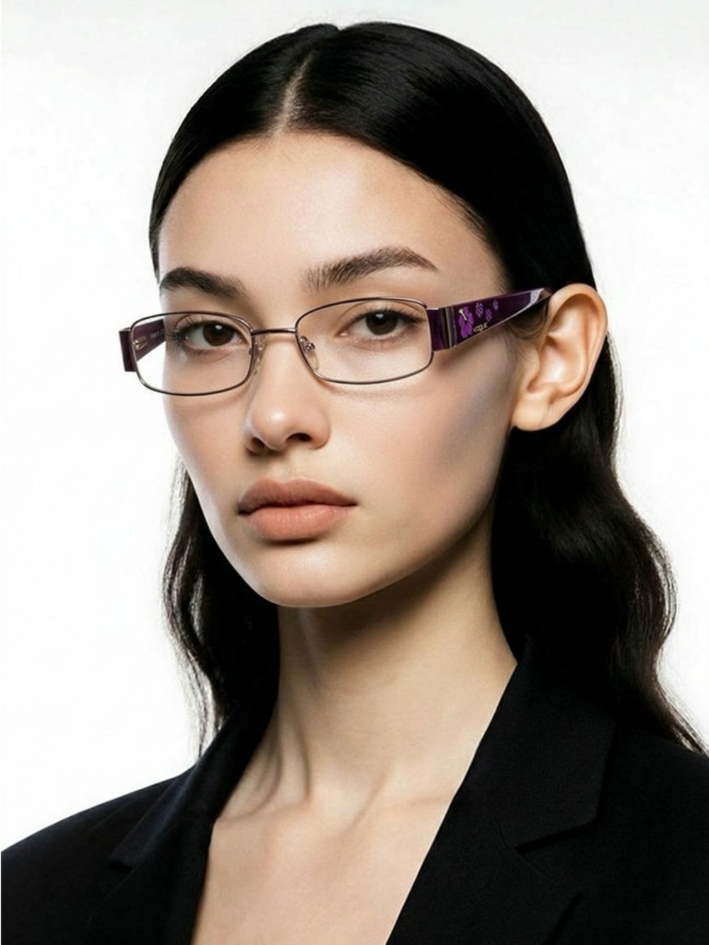 Vogue Purple Rectangular Glass Frames | Embroidered Flowers | Y2K style